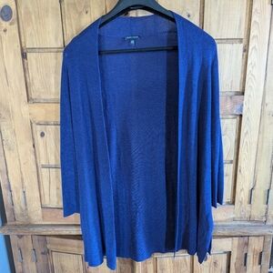 Eileen Fisher Blue Knit Cardigan Sweater Lyocell Merino Wool L Swim Cover